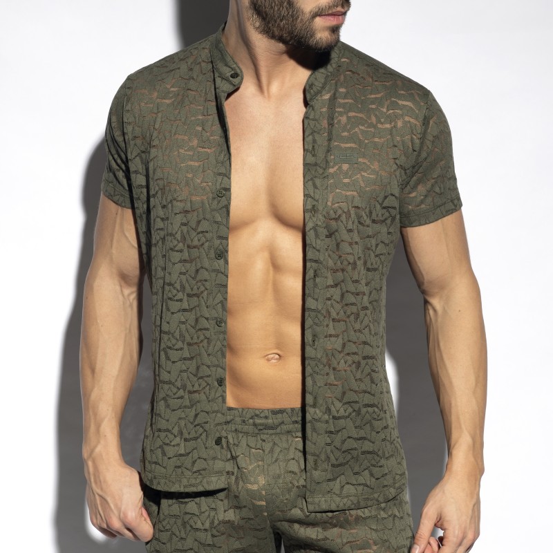 Camisa de la marca ES COLLECTION - Camisa de manga corta spider - khaki - Ref : SHT026 C12