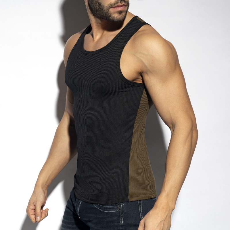 Tank top der Marke ES COLLECTION - Recyceltes Rib-Tanktop zweifarbig - schwarz - Ref : TS323 C10 Tank top der Marke ES COLLECTION - Recyceltes Rib-Tanktop zweifarbig - schwarz - Ref : TS323 C10