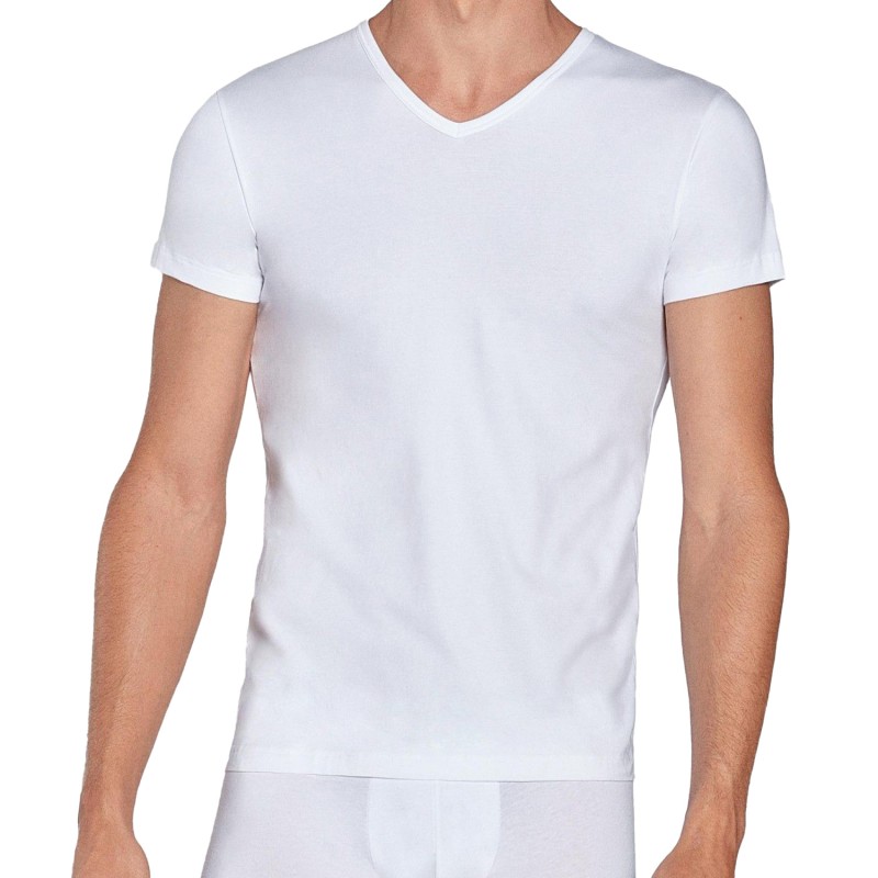 Tee-Shirt Eden Park col V - blanc - Eden Park : vente T-shirt manch...