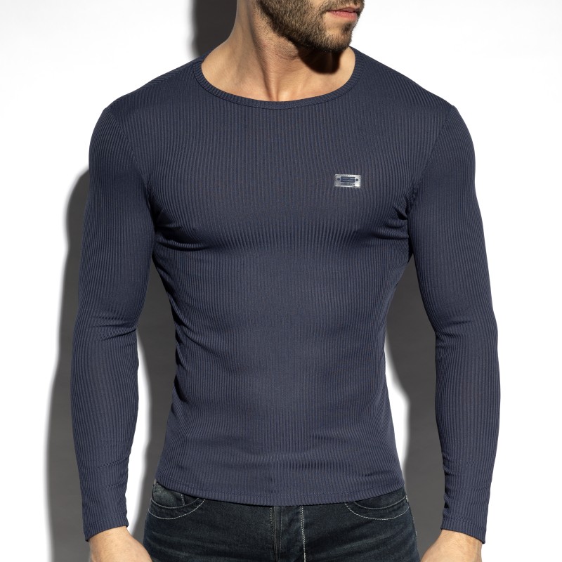 Long Sleeves of the brand ES COLLECTION - Recycled RIB - navy long-sleeved T-shirt - Ref : TS325 C09