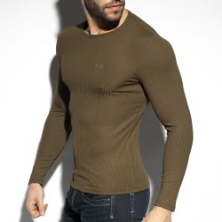 Long Sleeves of the brand ES COLLECTION - Recycled RIB - khaki long-sleeved T-shirt - Ref : TS325 C12