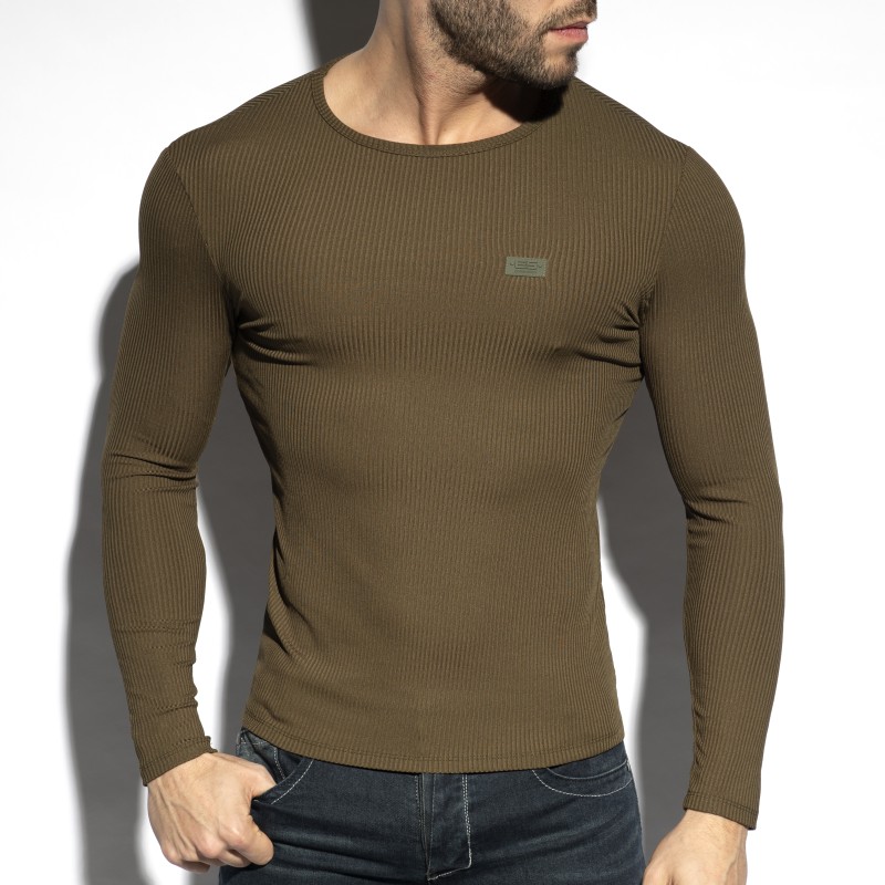 Mangas largas de la marca ES COLLECTION - Camiseta de manga larga RIB - caqui reciclada - Ref : TS325 C12
