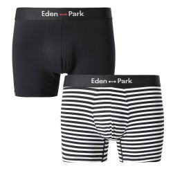 Pantaloncini boxer, Shorty del marchio EDEN PARK - Set di 2 boxer Eden Park bianchi con righe blu navy e blu navy tinta unita - 
