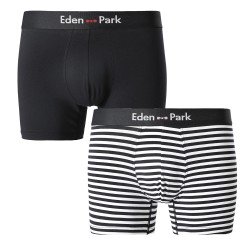 Boxer shorts, Shorty of the brand EDEN PARK - Set of 2 Eden Park boxer shorts white with navy blue stripes and plain navy blue -