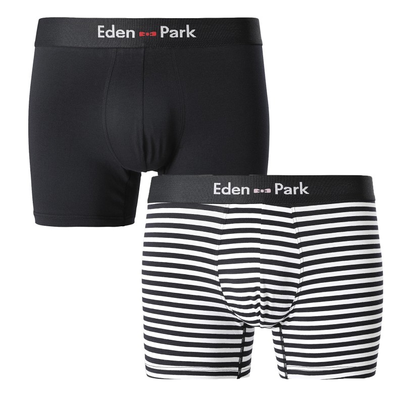Boxershorts, Shorty der Marke EDEN PARK - 2er-Set Eden Park Boxershorts weiß mit marineblauen Streifen und einfarbigem Marinebla
