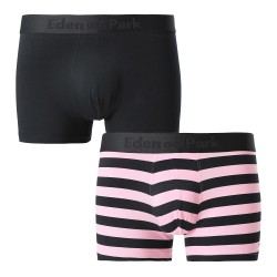 Boxershorts, Shorty der Marke EDEN PARK - 2er-Set Eden Park Boxershorts marineblau, rosa und einfarbig gestreift - Ref : EP1221E