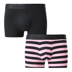 Boxer shorts, Shorty of the brand EDEN PARK - Set of 2 Eden Park boxer shorts navy blue pink and plain stripes - Ref : EP1221E41
