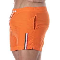 Shorts de baño de la marca TOF PARIS - Bañador Tof Paris a medio muslo con raya tricolor - naranja - Ref : TOF377O