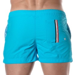 Bath Shorts of the brand TOF PARIS - Tof Paris mid-thigh swim shorts with tricolor stripe - turquoise - Ref : TOF377T