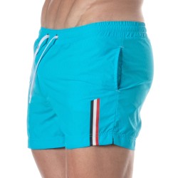 Short de bain de la marque TOF PARIS - Short de bain mi-cuisse Tof Paris à bande tricolore - turquoise - Ref : TOF377T