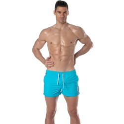 Short de bain de la marque TOF PARIS - Short de bain mi-cuisse Tof Paris à bande tricolore - turquoise - Ref : TOF377T