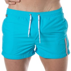 Shorts de baño de la marca TOF PARIS - Bañador Tof Paris a medio muslo con raya tricolor - turquesa - Ref : TOF377T