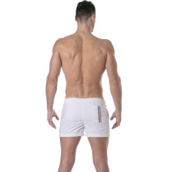 Shorts de baño de la marca TOF PARIS - Bañador Tof Paris a medio muslo con raya tricolor - blanco - Ref : TOF377B