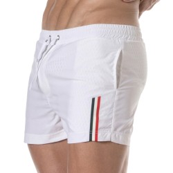 Short de bain de la marque TOF PARIS - Short de bain mi-cuisse Tof Paris à bande tricolore - blanc - Ref : TOF377B