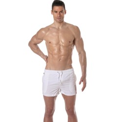 Shorts de baño de la marca TOF PARIS - Bañador Tof Paris a medio muslo con raya tricolor - blanco - Ref : TOF377B