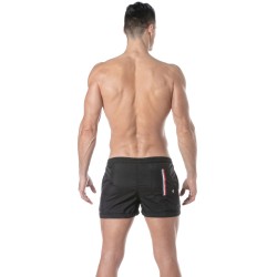 Short de bain de la marque TOF PARIS - Short de bain mi-cuisse Tof Paris à bande tricolore - noir - Ref : TOF377N