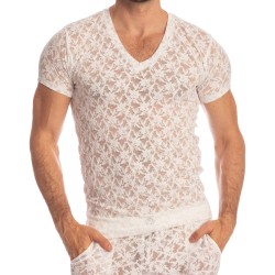Short Sleeves of the brand L HOMME INVISIBLE - White Lotus - V-neck T-shirt - Ref : MY73 LOT 002