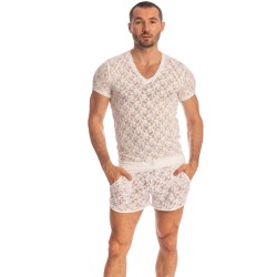 Short Sleeves of the brand L HOMME INVISIBLE - White Lotus - V-neck T-shirt - Ref : MY73 LOT 002