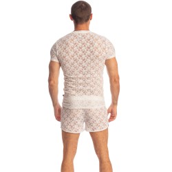 Manches courtes de la marque L HOMME INVISIBLE - White Lotus - T-shirt Col V - Ref : MY73 LOT 002