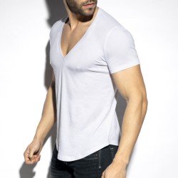 Mangas cortas de la marca ES COLLECTION - Camiseta profunda con cuello en V - blanco - Ref : TS333 C01