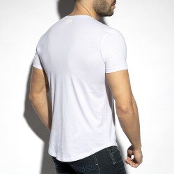 Mangas cortas de la marca ES COLLECTION - Camiseta profunda con cuello en V - blanco - Ref : TS333 C01