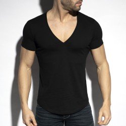 Mangas cortas de la marca ES COLLECTION - Camiseta profunda con cuello en V - negro - Ref : TS333 C10