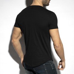 Kurze Ärmel der Marke ES COLLECTION - Tiefes T-Shirt V-Ausschnitt - schwarz - Ref : TS333 C10