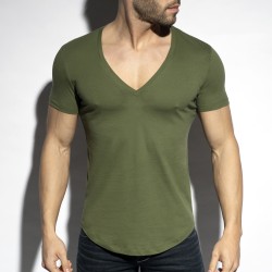 Kurze Ärmel der Marke ES COLLECTION - Tiefes T-Shirt V-Ausschnitt - khaki - Ref : TS333 C12