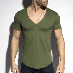 Manches courtes de la marque ES COLLECTION - T-shirt deep V-Neck - kaki - Ref : TS333 C12