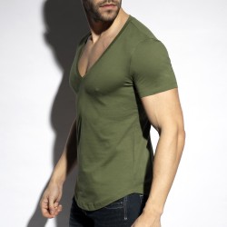 Maniche del marchio ES COLLECTION - T-shirt profonda con scollo a V - kaki - Ref : TS333 C12