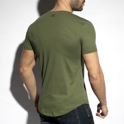Kurze Ärmel der Marke ES COLLECTION - Tiefes T-Shirt V-Ausschnitt - khaki - Ref : TS333 C12