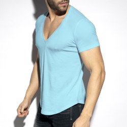 Mangas cortas de la marca ES COLLECTION - Camiseta Deep Cuello en V - Azul cielo - Ref : TS333 C23