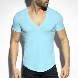 Manches courtes de la marque ES COLLECTION - T-shirt deep V-Neck - bleu ciel - Ref : TS333 C23