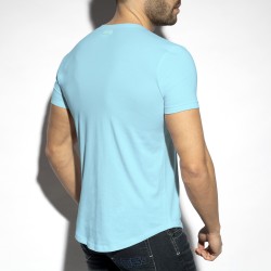 Kurze Ärmel der Marke ES COLLECTION - Tiefes T-Shirt V-Ausschnitt - Himmelblau - Ref : TS333 C23