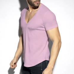 Kurze Ärmel der Marke ES COLLECTION - Deep T-Shirt V-Ausschnitt - pink - Ref : TS333 C36