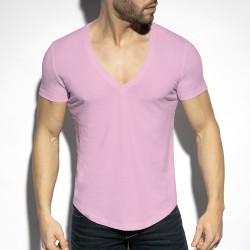 Manches courtes de la marque ES COLLECTION - T-shirt deep V-Neck - rose - Ref : TS333 C36