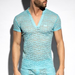 Manches courtes de la marque ES COLLECTION - T-shirt manches courtes Spider - bleu ciel - Ref : TS320 C23