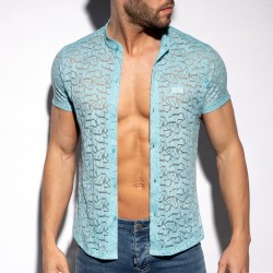 Chemise de la marque ES COLLECTION - Chemise manches courtes spider - bleu ciel - Ref : SHT026 C23