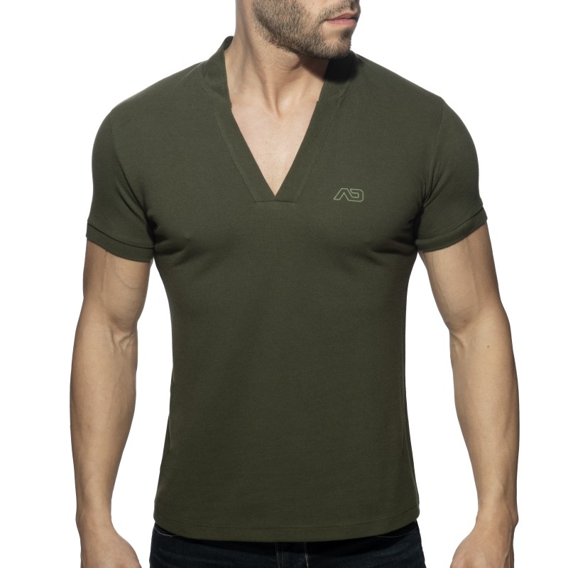 Polo de la marque ADDICTED - Polo Shirt AD V-neck - kaki - Ref : AD1258 C12