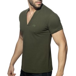 Polo de la marque ADDICTED - Polo Shirt AD V-neck - kaki - Ref : AD1258 C12