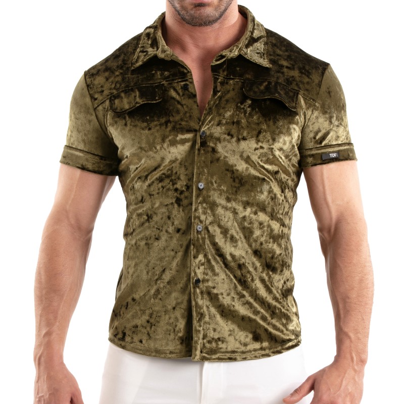 Camisa de la marca TOF PARIS - Tof Paris Camisa de terciopelo arrugado - Caqui - Ref : TOF513K