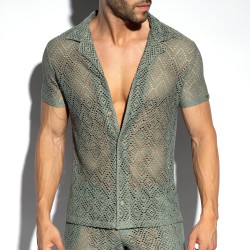Chemise de la marque ES COLLECTION - Chemise Ibiza Retro - Kaki - Ref : SHT027 C12