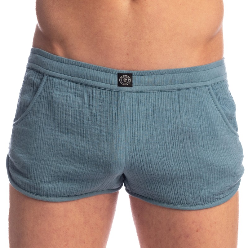 Short de la marque L HOMME INVISIBLE - Palm Spring - Lounge Split Short - Whisper Blue - Ref : SP05 PAL B15