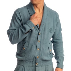 Veste de la marque L HOMME INVISIBLE - Palm Spring - Light Jacket with Shawl Collar - Whisper Blue - Ref : HW181 PAL B15