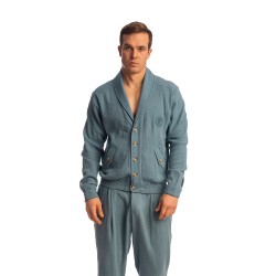 Veste de la marque L HOMME INVISIBLE - Palm Spring - Light Jacket with Shawl Collar - Whisper Blue - Ref : HW181 PAL B15