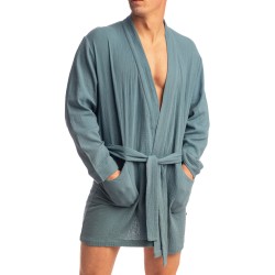 Peignoir, robe de chambre, kimono de la marque L HOMME INVISIBLE - Palm Spring Dressing Gown Whisper Blue - Ref : HW170 PAL B15