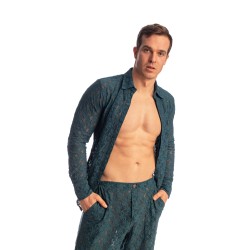 Haut lounge del marchio L HOMME INVISIBLE - Delphinium - Long Sleeve Lace Shirt - Ref : HW176 DEL 272