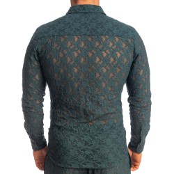 Haut lounge de la marque L HOMME INVISIBLE - Delphinium - Long Sleeve Lace Shirt - Ref : HW176 DEL 272