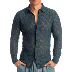 Haut lounge del marchio L HOMME INVISIBLE - Delphinium - Long Sleeve Lace Shirt - Ref : HW176 DEL 272