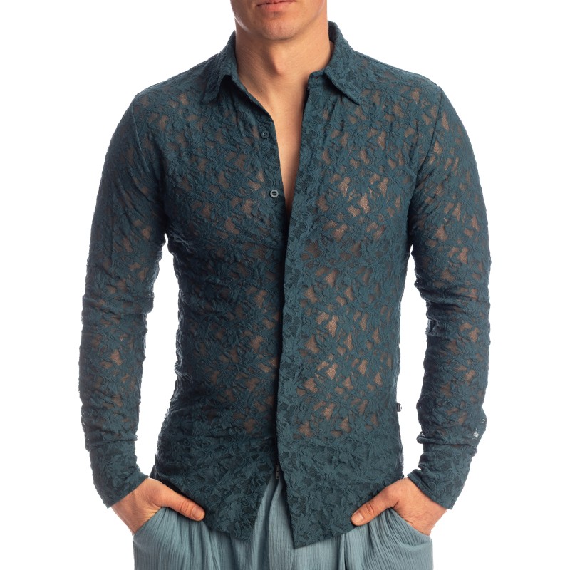 Haut lounge del marchio L HOMME INVISIBLE - Delphinium - Long Sleeve Lace Shirt - Ref : HW176 DEL 272